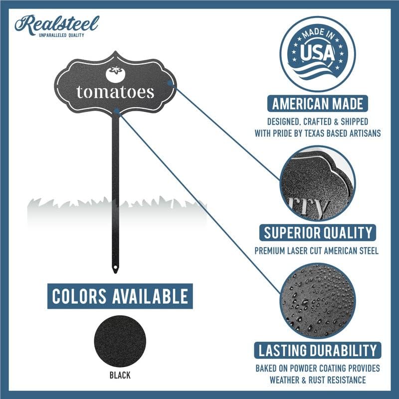 RealSteel - Seed & Plant Markers - Indoor/Outdoor Herb Garden Stakes - Elegant Fruit/Vegetable Seed Labels - Durable Plant Tags for Pots - Classy Design for Farmhouse/Greenhouse (Cabbage)