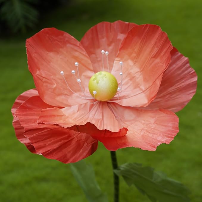 Giant Flowers for Decoration,Large Paper Flowers with Standing Stems and Base,3 pcs Artificial Flowers for Home Decor, Wedding Decorate, Photography Props, Party Banquet (Orange)