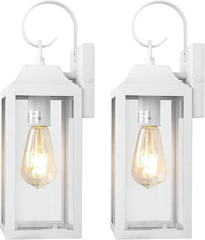 2 Pack Outdoor Light Fixtures Wall Mount, 15 Inch White Exterior Wall Sconces Waterproof, Large Outside Lights for House, Modern Wall Lanterns Clear Glass