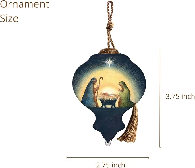 Radiant Holy Family Nativity Ornament–Hand-Painted Glass Holy Family Christmas Ornament – Baby Jesus in Manger Scene – Religious Christian Ornament – Catholic Keepsake