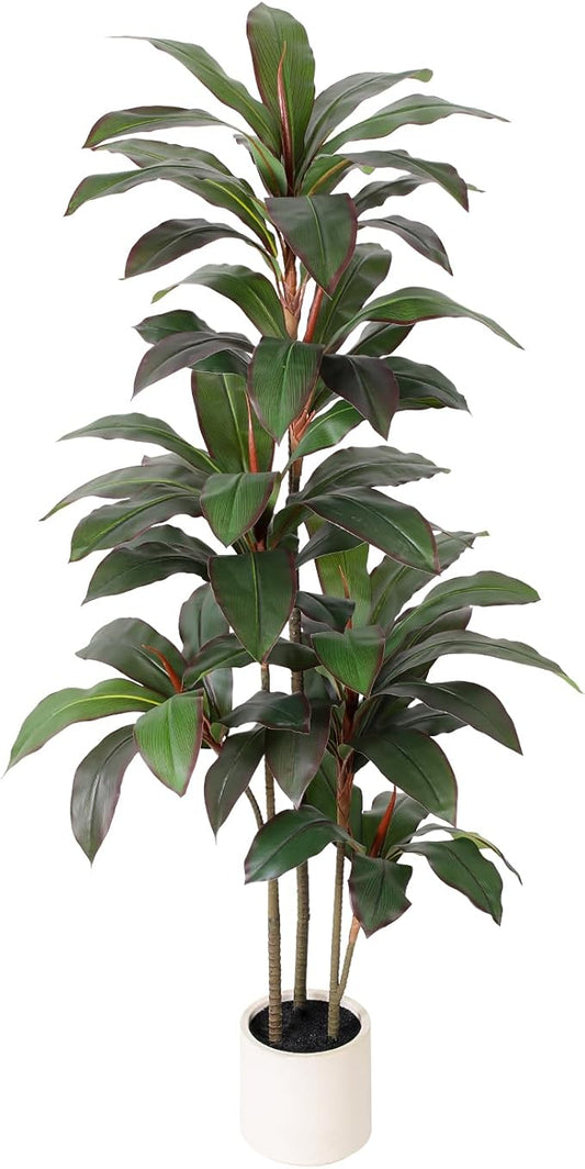 Artificial Dracaena Tree 5 FT, Fake Tree with White Planter, Faux Yucca Silk Floor Plants Indoor, Artificial Trees for Home Office Decor Indoor Outdoor Housewarming Gift