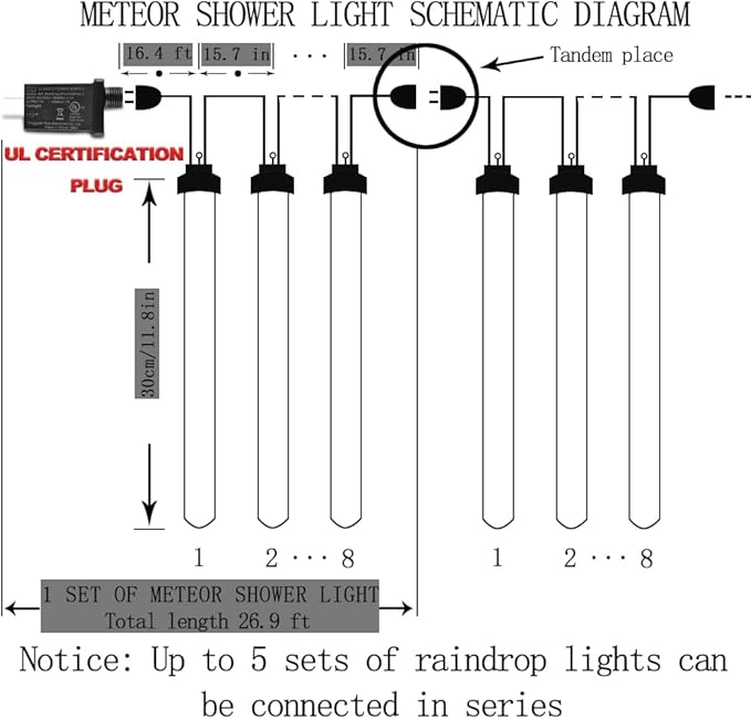 Aukora Christmas Lights Outdoor，LED Meteor Shower Lights 11.8 inch 8 Tubes 192leds Rain Drop Light, Icicle Snow Falling Light for Christmas Tree Halloween Party Holiday Thanksgiving Decoration(Blue)
