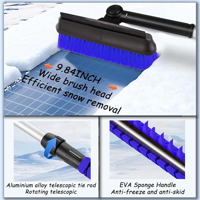 31.5" Car Snow Brush and ice Scraper, Ice scrapers for car Windshield, 3-in-1 Automotive Snow Removal Tool with Ergonomic Foam Handle and 360° Rotating Brush Head for Cars, Trucks and SUVs
