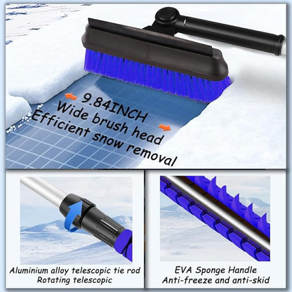 31.5" Car Snow Brush and ice Scraper, Ice scrapers for car Windshield, 3-in-1 Automotive Snow Removal Tool with Ergonomic Foam Handle and 360° Rotating Brush Head for Cars, Trucks and SUVs
