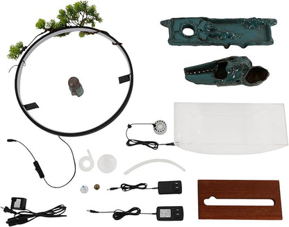 Backflow Incense Holder with Water Fountains and LED Light Indoor Water Fountains Tabletop Waterfall Fountains Desk Fountain for Feng Shui Wealth Boom with Mist for Home Office Bedroom (A)