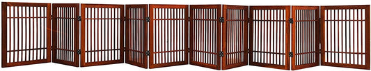 Urnporium Pet Dog Gate Strong and Durable Freestanding Folding Acacia Hardwood Portable Wooden Fence Indoors or Outdoors Foldable pet Barrier for The House (Brown Pet Gate, 10 Panel 24" Tall)