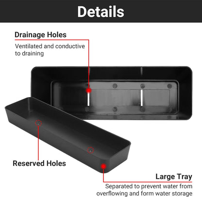 GREANER 6 Pack Herb Planters, 12x3.8 Inch Black Rectangle Window Boxes with Tray, Indoor Succulent Cactus Mint Plastic Pot for Windowsill, Balcony, Office, Outdoor Garden