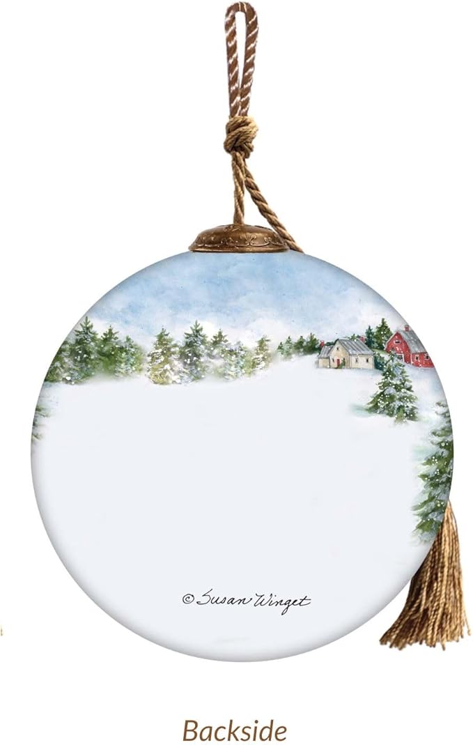 Red Truck Christmas Ornament with Gifts and Barn – Farmhouse Holiday Decor – Hand-Painted Glass Vintage Red Truck Ornament for Christmas Tree