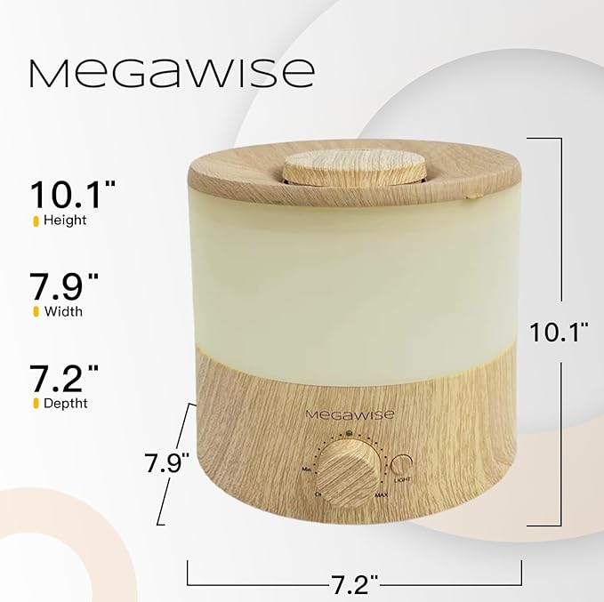 MEGAWISE 2025 Upgraded Ultrasonic Cool Mist Humidifier - 1.5L Capacity, Whisper-Quiet & Adjustable Mist, Auto Shut-Off Safety Feature – Perfect for Home, Office, Baby Nursery & Bedroom