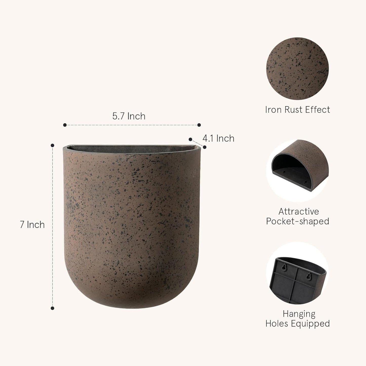 LA JOLIE MUSE Wall Hanging Planters for Indoor Plants, Hanging Flower Pots for Air Plants Succulent, Set of 2, 5.7L*4.1W*7H, Iron Rust