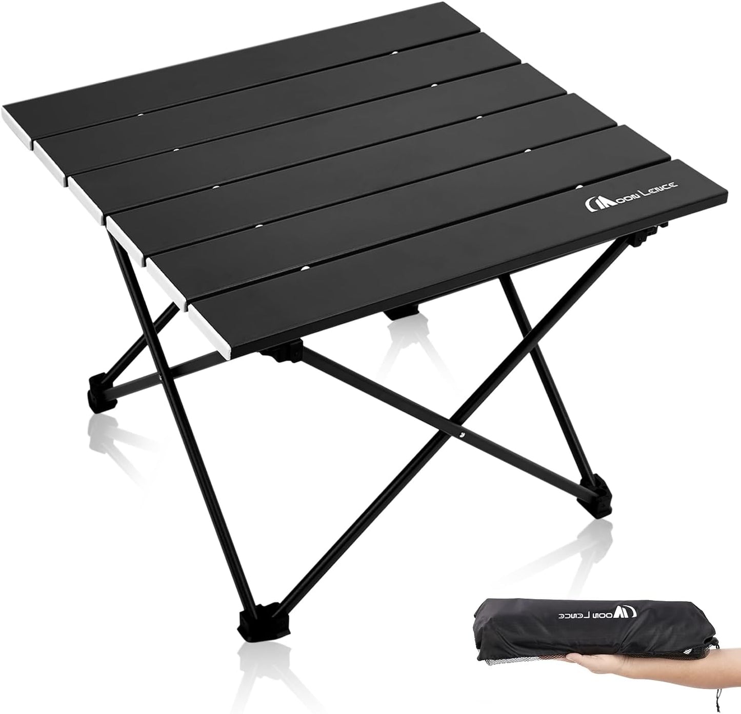 MOON LENCE Folding Outdoor Aluminum Camping Table Portable Ultralight Compact Backpacking Travel Table for Beach, Picnics, Hiking (Black, Large)