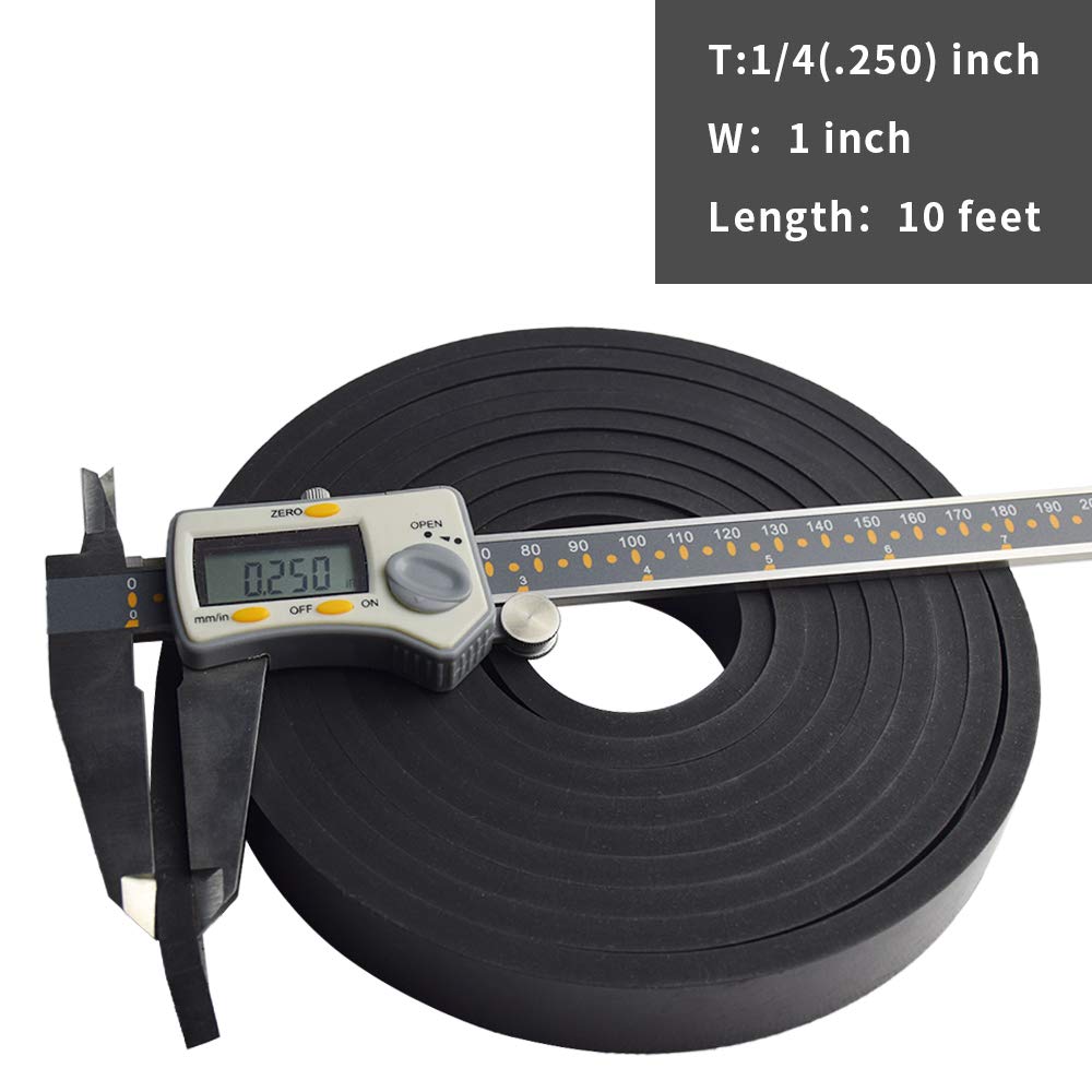DOBTIM Thick Solid Neoprene Rubber Strips 1/4 (.250)" Thick X 1" Wide X 10' Long, Rubber Sheets, Rolls & Strips Use for Supports, Leveling, Sealing, Bumpers, Protection, Abrasion, Flooring
