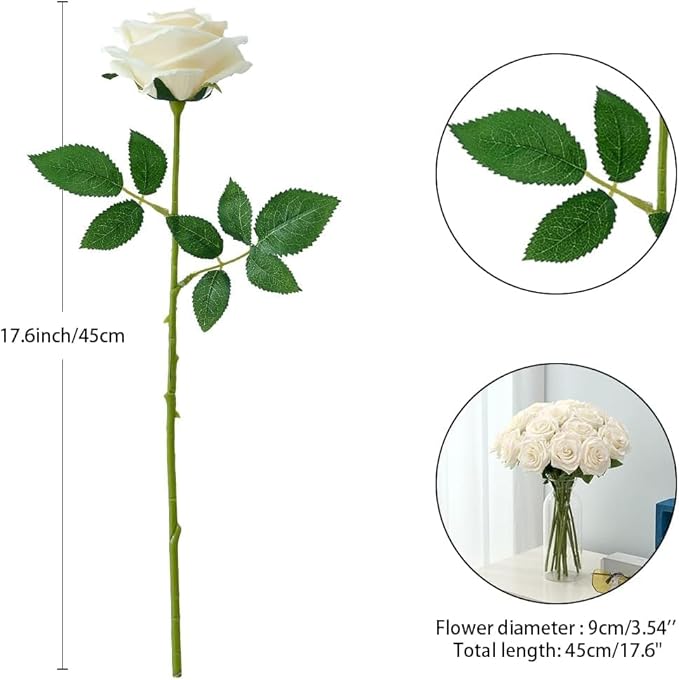 50pcs Ivory Roses Artificial Flowers Bulk Fake White Roses Silk Flower with Stems Realistic Flowers for Wedding Centerpiece Party Birthday Decor