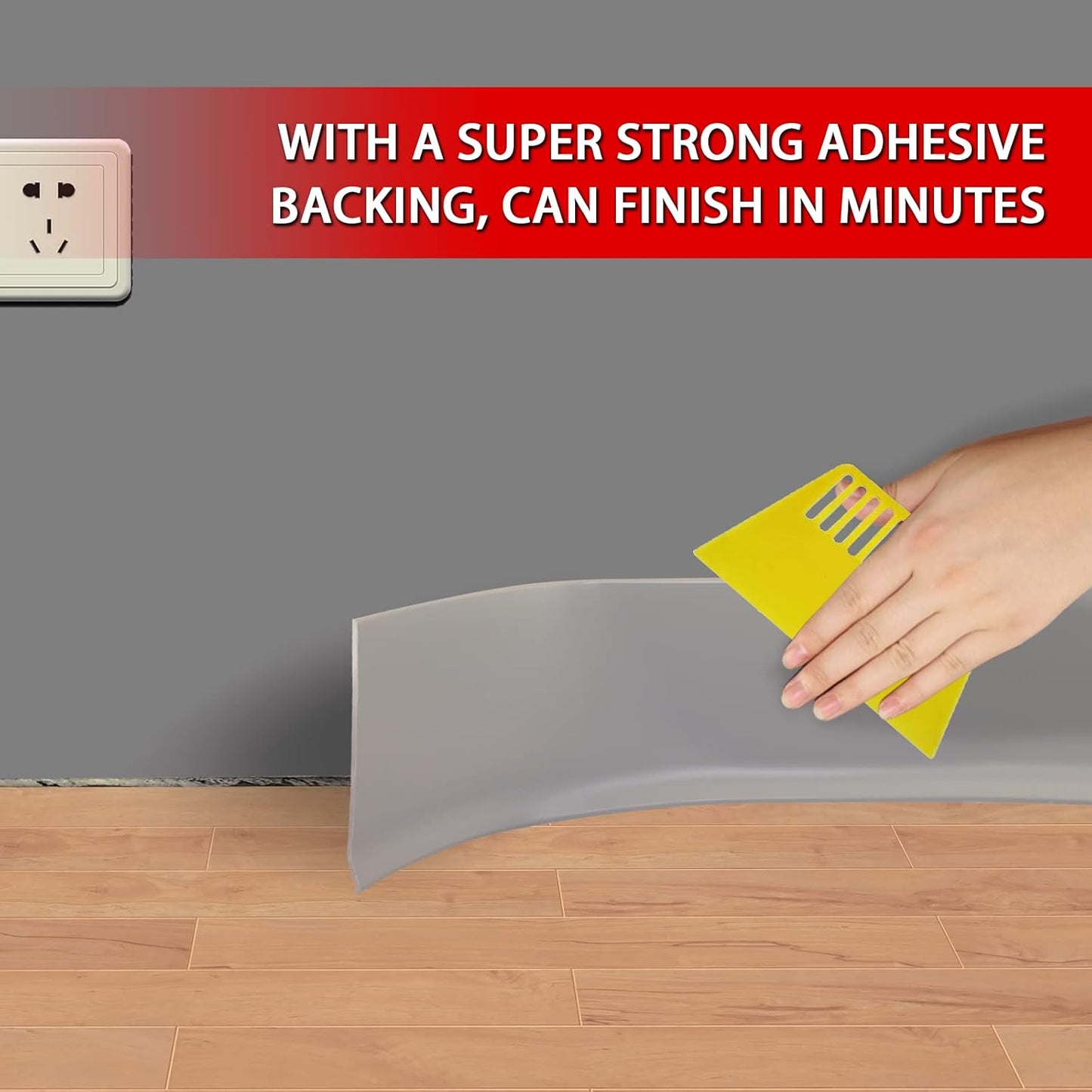 FONUNO Vinyl Wall Base Baseboard Molding Trim 4" Flexible Self Adhesive Rubber Wall Base Moulding Trim Peel and Stick Design, 4 Inch x 200 Feet, Gray