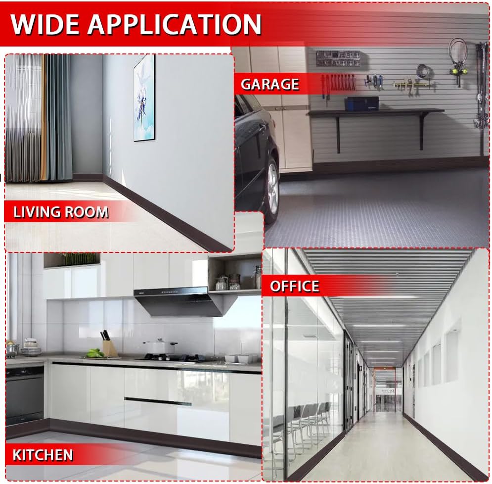 Vinyl Wall Base Baseboard Molding Trim 6" Flexible Self Adhesive Rubber Wall Base Moulding Trim Peel and Stick Design, 6 Inch x 40 Feet, Beige Wood