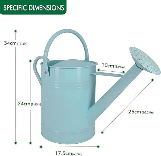 Galvanized Watering Can for Outdoor Indoor Plants, 1.7 Gallon Blue Decorative Countryside Style Water Can with Removable Spout, Metal Watering Can for Indoor Plants and Garden Flower