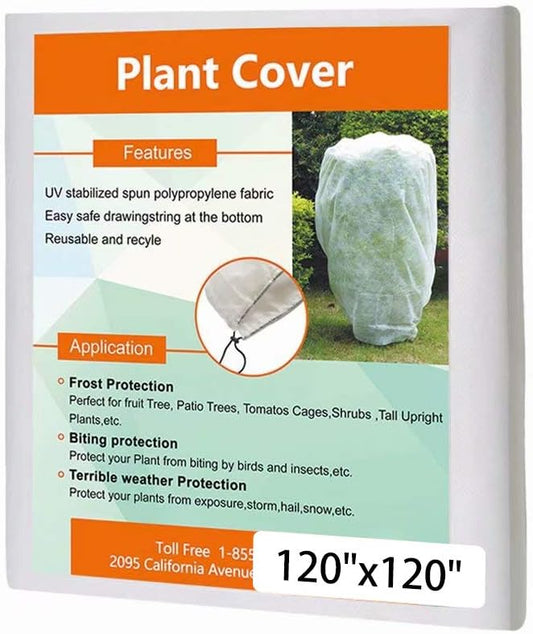 Agfabric Plant Covers Freeze Protection with Zipper 1.5oz 120''x120''Shrub Cover Winter Tree Jacket for Frost Protection & Season Extension