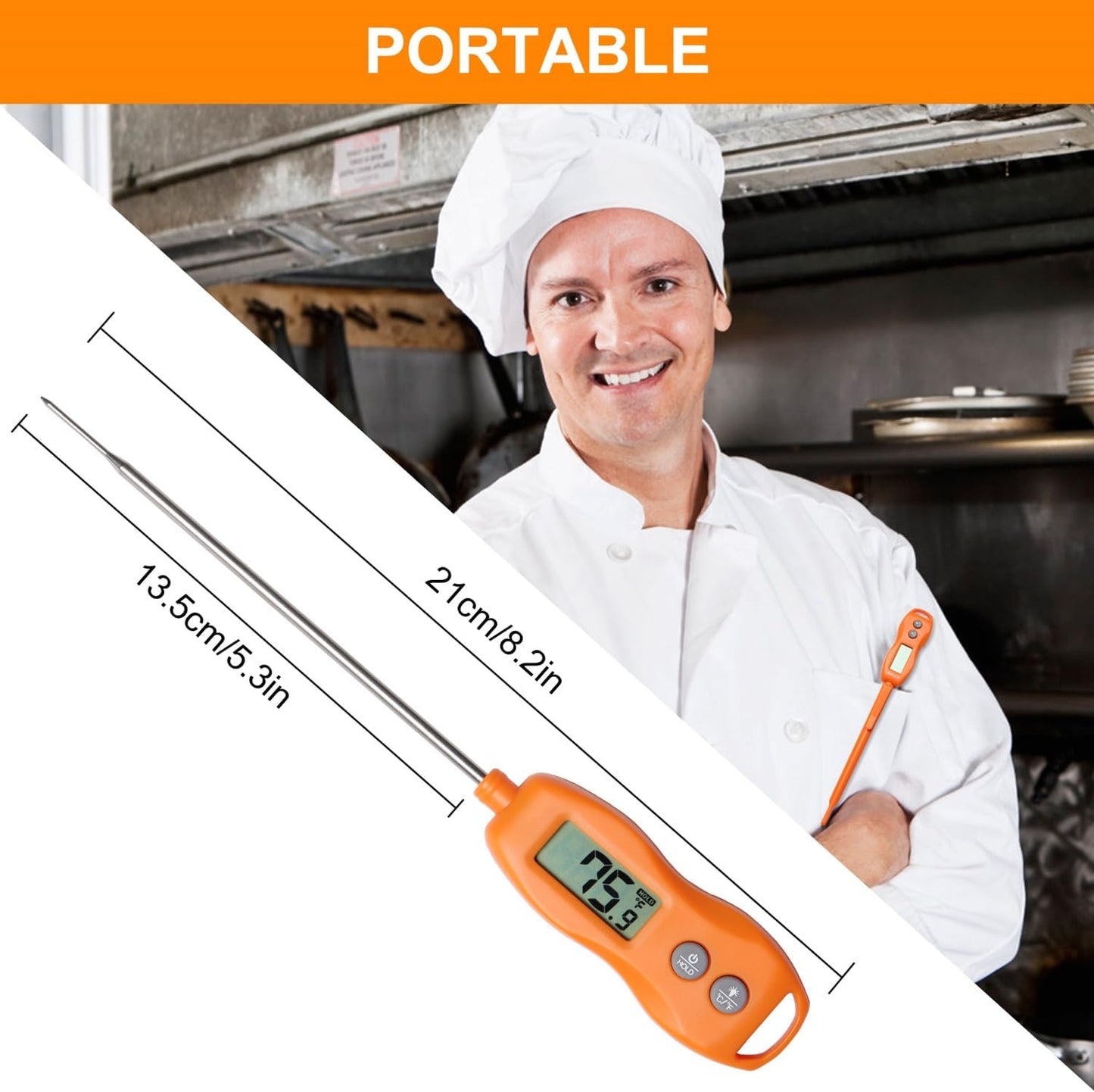 Digital Meat Thermometer Backlight,Waterproof Instant Read Food Thermometer for Cooking Grilling BBQ Baking Liquids Beef Turkey (Orange)