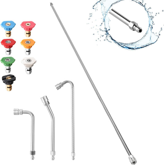 Selkie Pressure Washer Extension Wand, 60" Power Washer Extension Wand with 3pcs Curved Rod Lance& 7 Spray Nozzle Tips,Gutter Cleaner Attachment, 1/4” Quick Connect Fitting, 4000 PSI