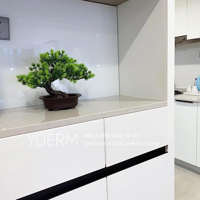 Artificial Bonsai Tree - Fake Plants for Home Decor, Bookshelf Coffee Table Office Desk Bathroom Farmhouse Indoor Decor, 9.5" Tall, Green