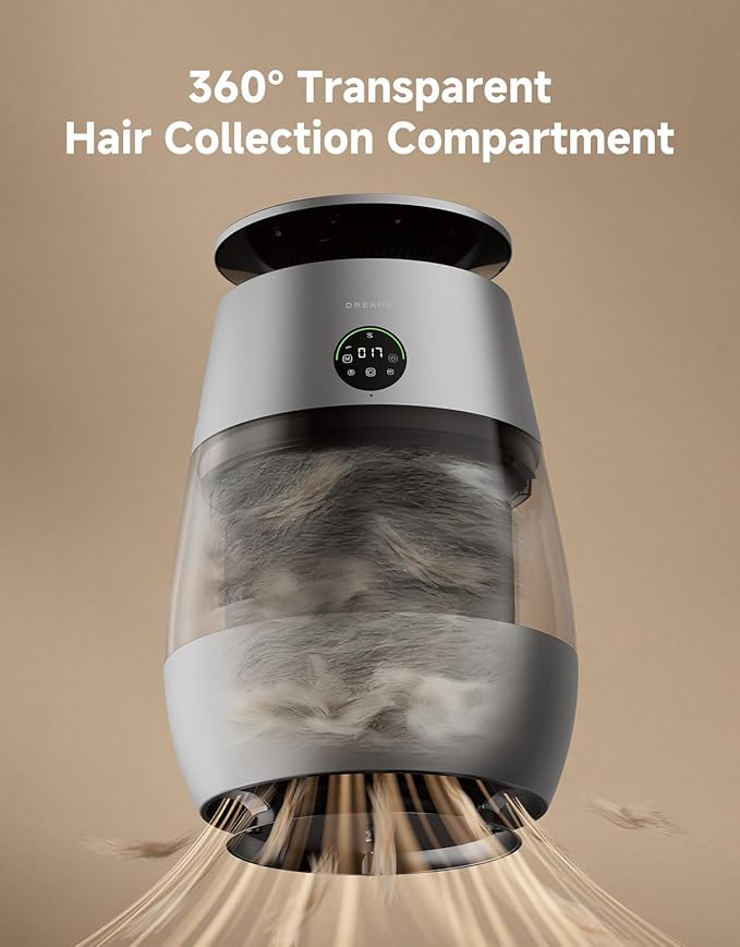 ‌Dreame Pet Air Purifier AP10 for Home Large Room, Cleans 5,386 ft² in One Hour, Smart Air Cleaner with 360° Visual Collection of Cat Hair, 3 Filters for Odor Purification, ‌Pet-Friendly Design, Grey