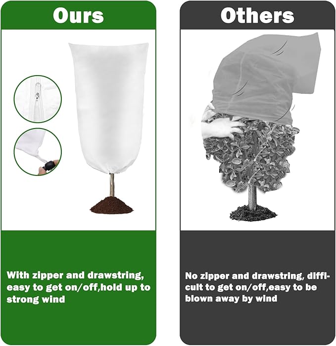 4 Pack Plant Covers Freeze Protection, 31.5" W x 47.3" H Winter Frost Protection Blankets Frost Cloth Plant Freeze Protection with Zipper Drawstring for Outdoor Plants (White)