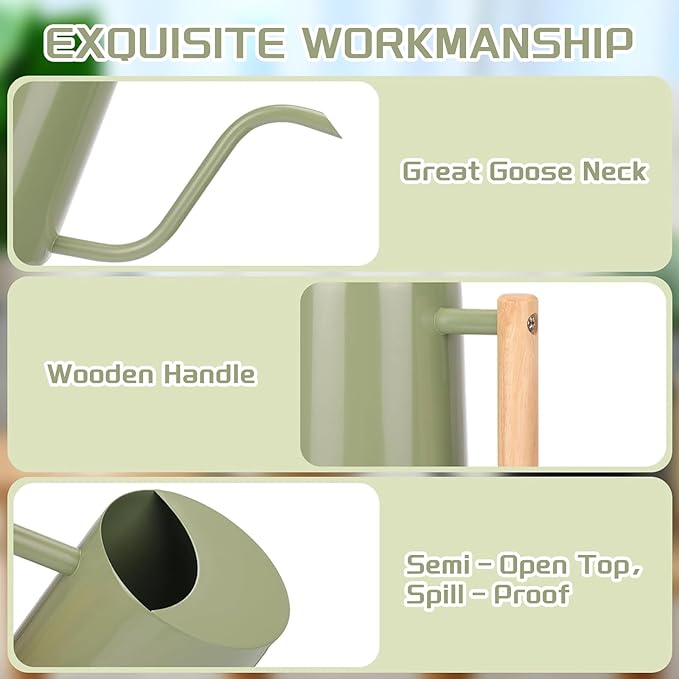 CEWOR Sage Green 35 Oz Metal Watering Can with Long Spout for Indoor & Outdoor Plants