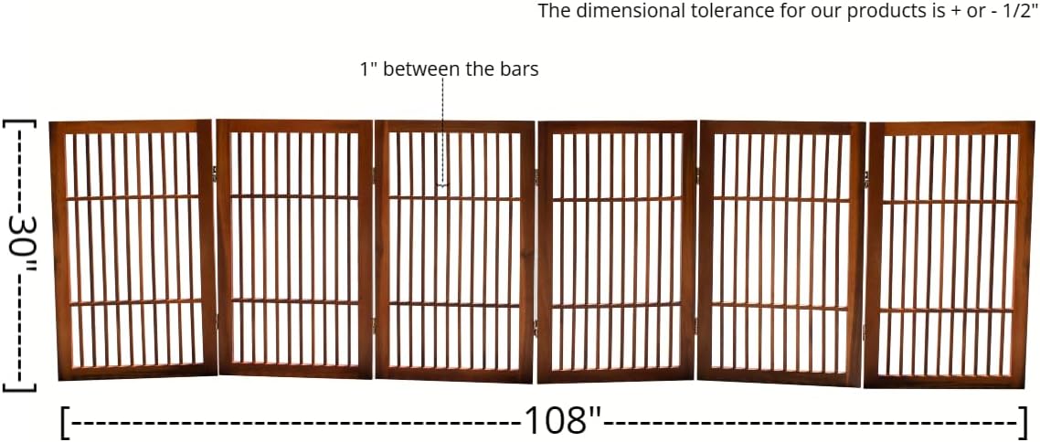 Pet Dog Gate Strong and Durable Freestanding Folding Acacia Hardwood Portable Wooden Fence Indoors or Outdoors by Urnporium (Brown Pet Gate, 6 Panel 30" Tall)