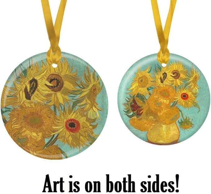 Christmas Tree Ornament, Porcelain Van Gogh Sunflowers fine Art Keepsake Ornament by RainCaper