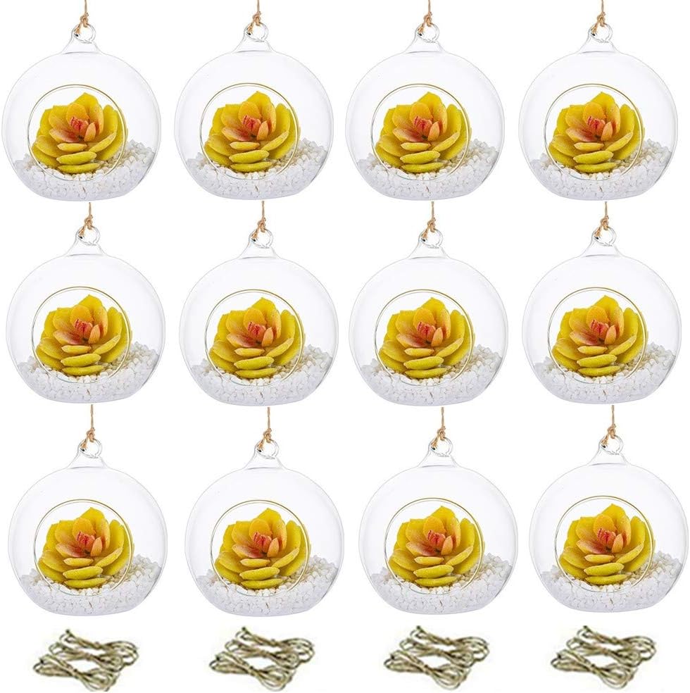 Set of 12 Air Plant Holder Hanging Glass Globe Tea Light Candle Holders Home Wedding Party Centerpieces Decor Indoor Outdoor Tealight Candleholders (12Pcs 4 inches Diameter)