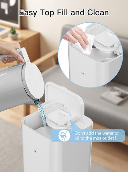 10L/2.64Gal Humidifiers for Bedroom, Top Fill Quiet Ultrasonic Cool Mist Humidifier Large Room, Covers 550ft², 60H Runtime, 24H Timer, 3 Mist Modes Humidifiers for Home, Office, Plants, White