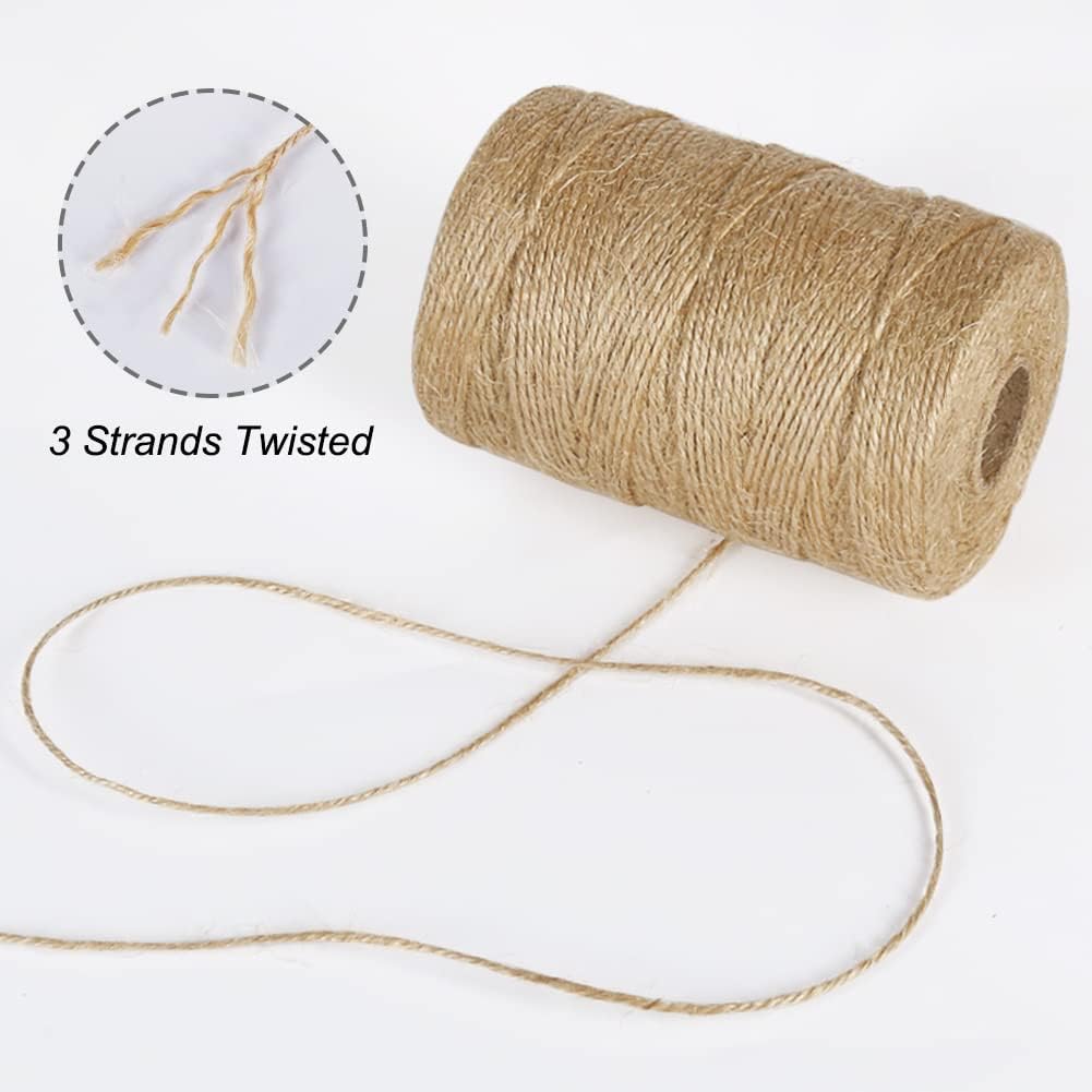 Tenn Well Natural Jute Twine, 500 Feet Long Brown Twine String Rope for Crafts, Gift Wrapping, Gardening, Bouquets, Holiday Decorations