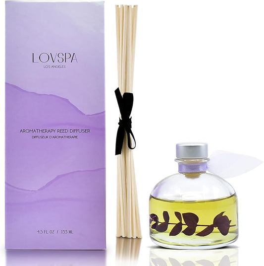 LOVSPA Reed Diffuser Set, DE-Stress Lavender Eucalyptus Scented Oil Diffuser with Sticks, Home Fragrance Accessories for Bathroom Shelf Decor, Aroma Diffusers for Home or Office Desk, USA Made