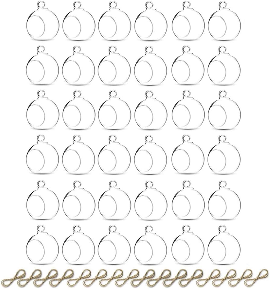 Sziqiqi Hanging Glass Globes Orbs Tea Light Candle Holders fillable with Trinkets for Wedding Ornaments, Wedding Birthday Christmas Party Centerpiece Accessory 2.36inch 30pcs +6 Extra