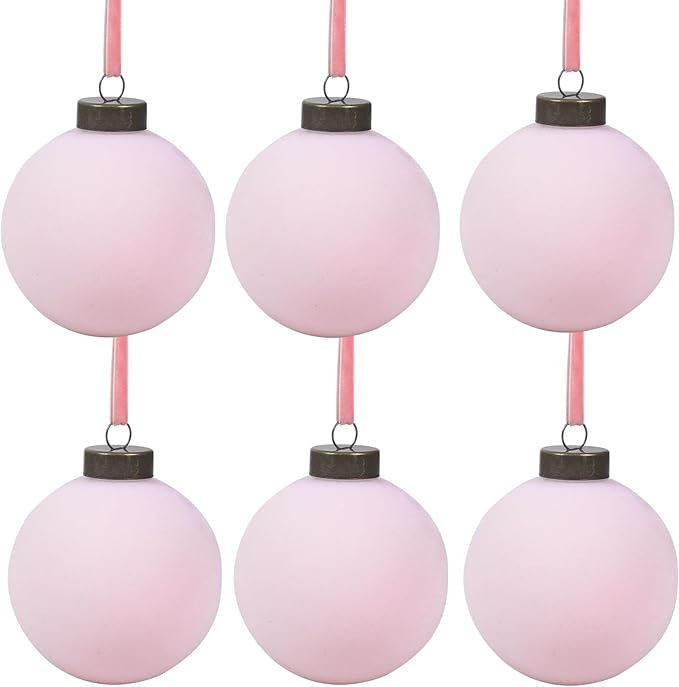 6 Pcs Velvet Christmas Balls Bulk Shatterproof Plastic Christmas Tree Decorations for Decorative Hanging Baubles (6, Pink, 3.94Inch)