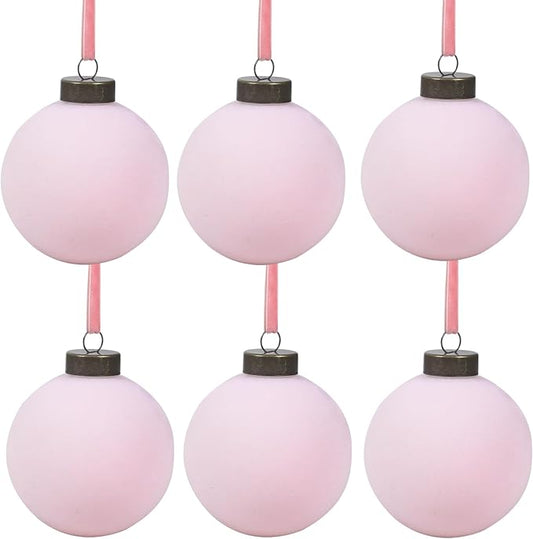 6 Pcs Velvet Christmas Balls Bulk Shatterproof Plastic Christmas Tree Decorations for Decorative Hanging Baubles (6, Pink, 3.94Inch)