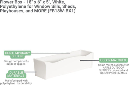 Flower Box 18" x 6" x 5" Forest Green Polyethylene for Window Sills, Sheds, and Playhouses, 1 PK (FB18FG-BX1)