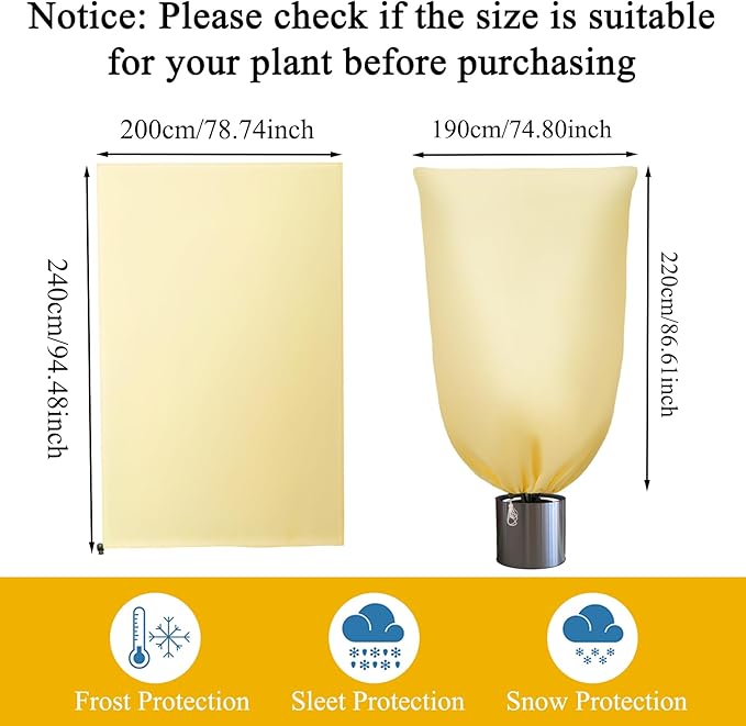 2 Pack Winter Plant Covers Freeze Protection, Thicker Frost Cloths Tree Covers with Zipper & Adjustable Drawstring, Antifreeze Protective Cover for Garden Shrub Plants, 78.7” x 94.5”