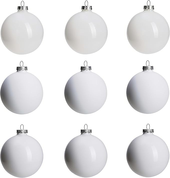 White Glass Christmas Ball Ornaments for Trees, 3.15” Christmas Hanging Ornaments Set of 9 Xmas Baubles for Holiday Party Decorations Gifts