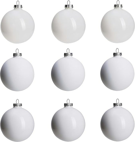 White Glass Christmas Ball Ornaments for Trees, 3.15” Christmas Hanging Ornaments Set of 9 Xmas Baubles for Holiday Party Decorations Gifts