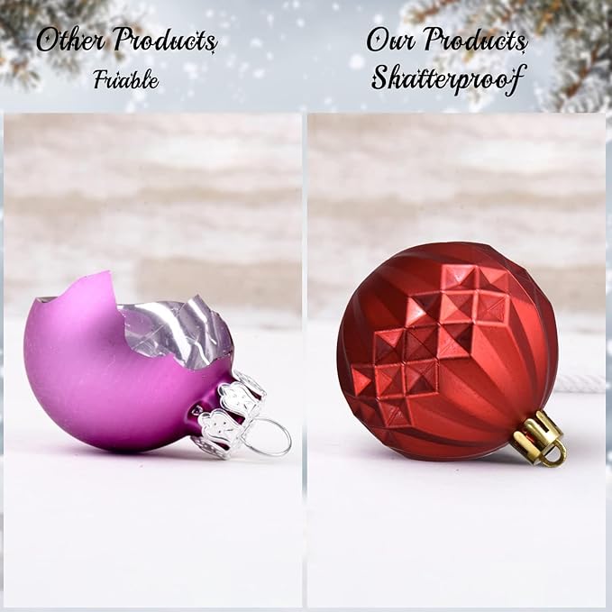 ILLUMINEW 111-Pack Christmas Balls Ornaments,Assorted Shatterproof Christmas Ornaments Set, Xmas Seasonal Luxurious Hanging Pendants Gift Package for Tree Party Holiday Indoor Decor(Red)