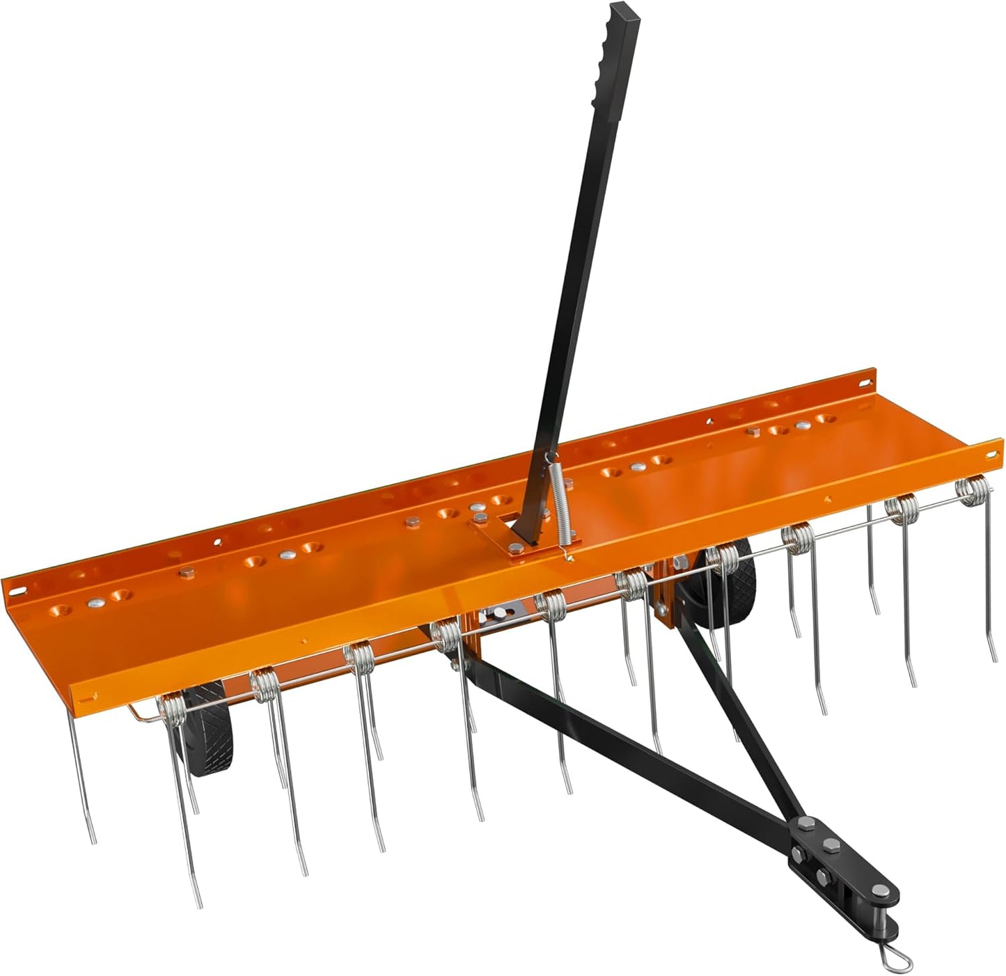 48 Inch Orange Tow-Behind Dethatcher with 24 Spring Steel Tines, Pull Dethatcher for Outdoor Yard Care, Garden Farm Grass Tractor Rake to Remove Thatch, Leaves and Needles from Large Lawn Areas