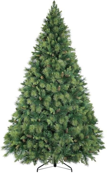 Naomi Home 9ft Christmas Tree with Lights Realistic Traditional Christmas Tree Prelit with Pine Cones Foot Pedal 2294 Branch Tips 1050 Warm Lights and Metal Stand Aritificial