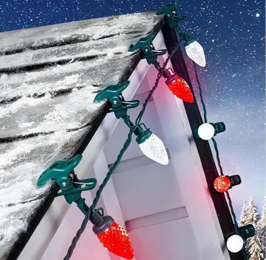 C9 LED Christmas Lights Outdoor with 100 Spring Clips, 81FT 100 LED C9 String Lights Waterproof Connectable Commercial Grade for Outside Roofline Patio House Yard Windows Christmas Decor, Red White