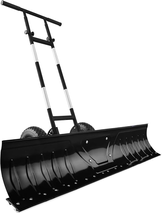 Best Choice Products 48in Heavy-Duty 2-Wheel Snow Pusher Hand Plow for Snow Removal w/Wheels, Adjustable Handle, Blade Angle - Black
