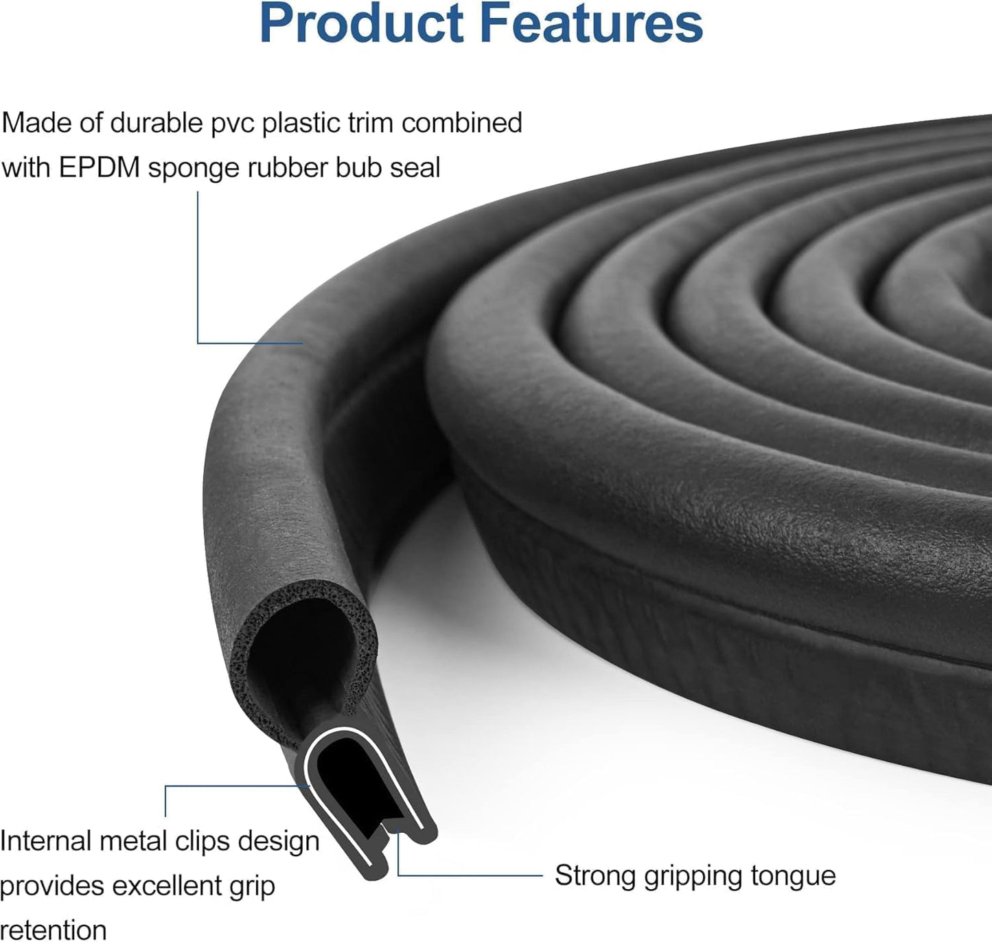 Kikerike Automotive Door Weather Stripping 30Ft Car Door Rubber Edge Trim Seal Strip Gasket with Top Bulb Easy to Install for Car Bus Camper Boat RV Truck Doors and Home Applications