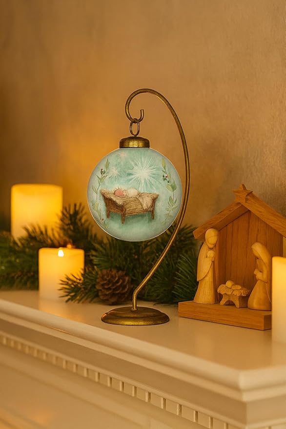 Baby Jesus Nativity Ornament – “O Holy Night” – Hand-Painted Glass Christmas Ornament with Gift Box – Christian Religious Holiday Décor