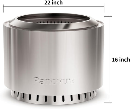 22 inch Smokeless Fire Pit with Waterproof Cover, Stainless Steel Outdoor Smokeless Firepit, Wood Burning Fire Pits for Camping, Bonfire,Low Smoke Firepit for Outside[Slivery]