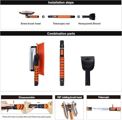 Eazy2hD 3 in 1 Snow Brush with Ice Scrapers, 43.31" Extendable Window Ice Removal with Squeegee for Windshield, 180° Pivoting Brush Head Cleaner Tool for Car, Auto, SUV, Truck