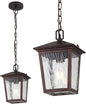 Outdoor Pendant Light, Brown Outdoor Porch Light fixtures with Anti-Rust, Coffee Exterior Hanging Lantern, Height Adjustable Outside Chandelier with Water Glass for House Patio Garage